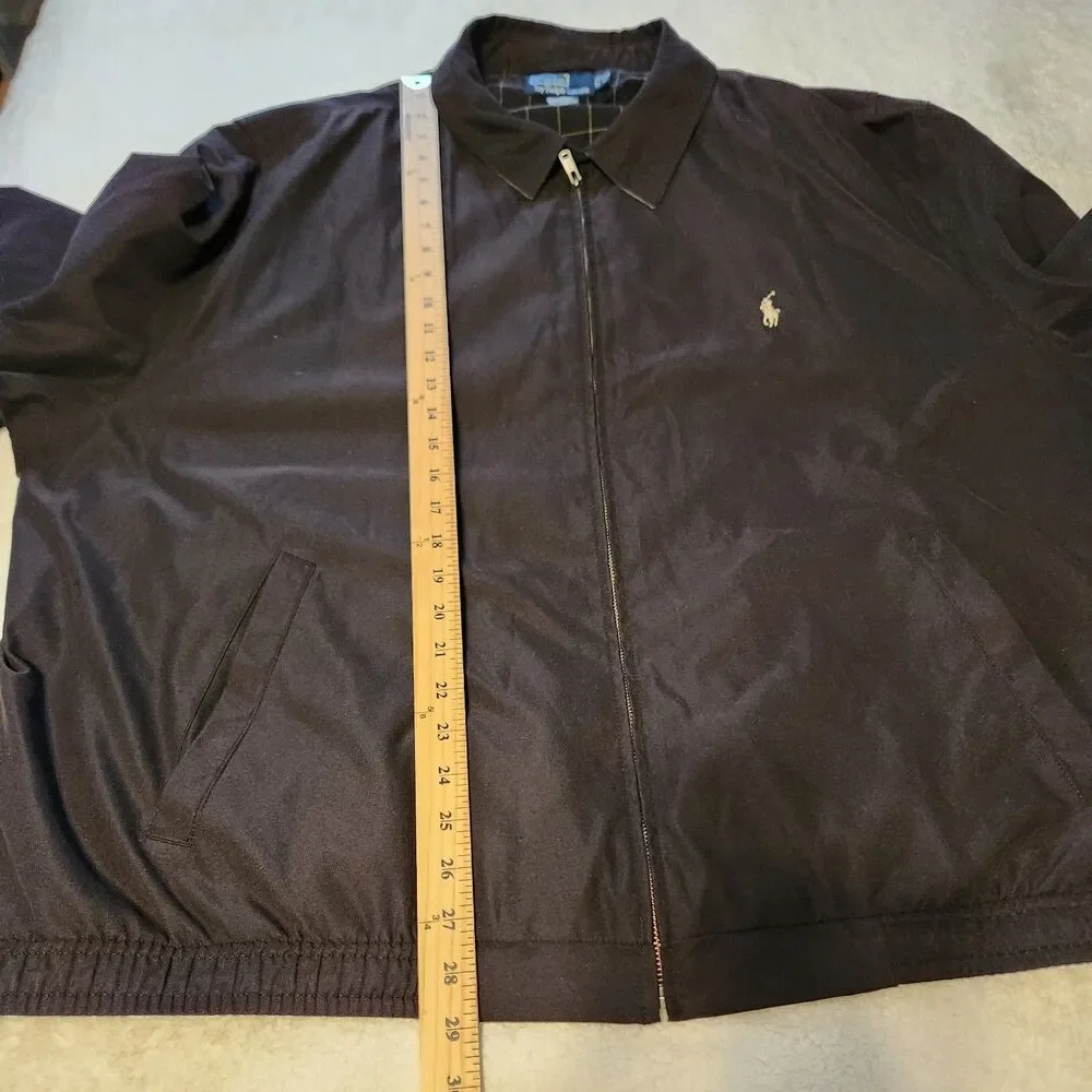 Vtg Polo Ralph Lauren Black Harrington Jacket Plaid Lined Zip Up Mens Sz 3XB Big